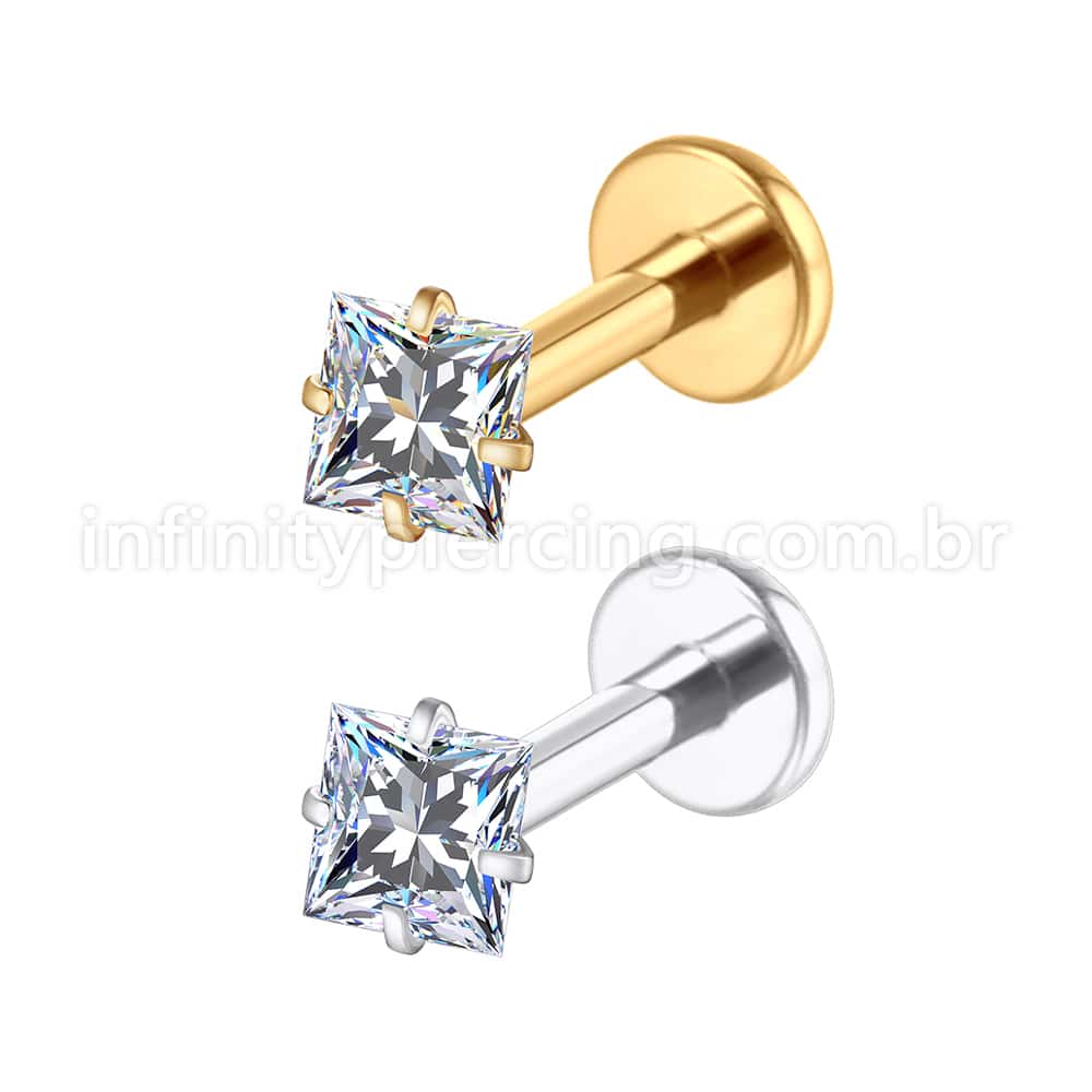 Piercing Labret Aço Cirúrgico Zircônia Quadrada